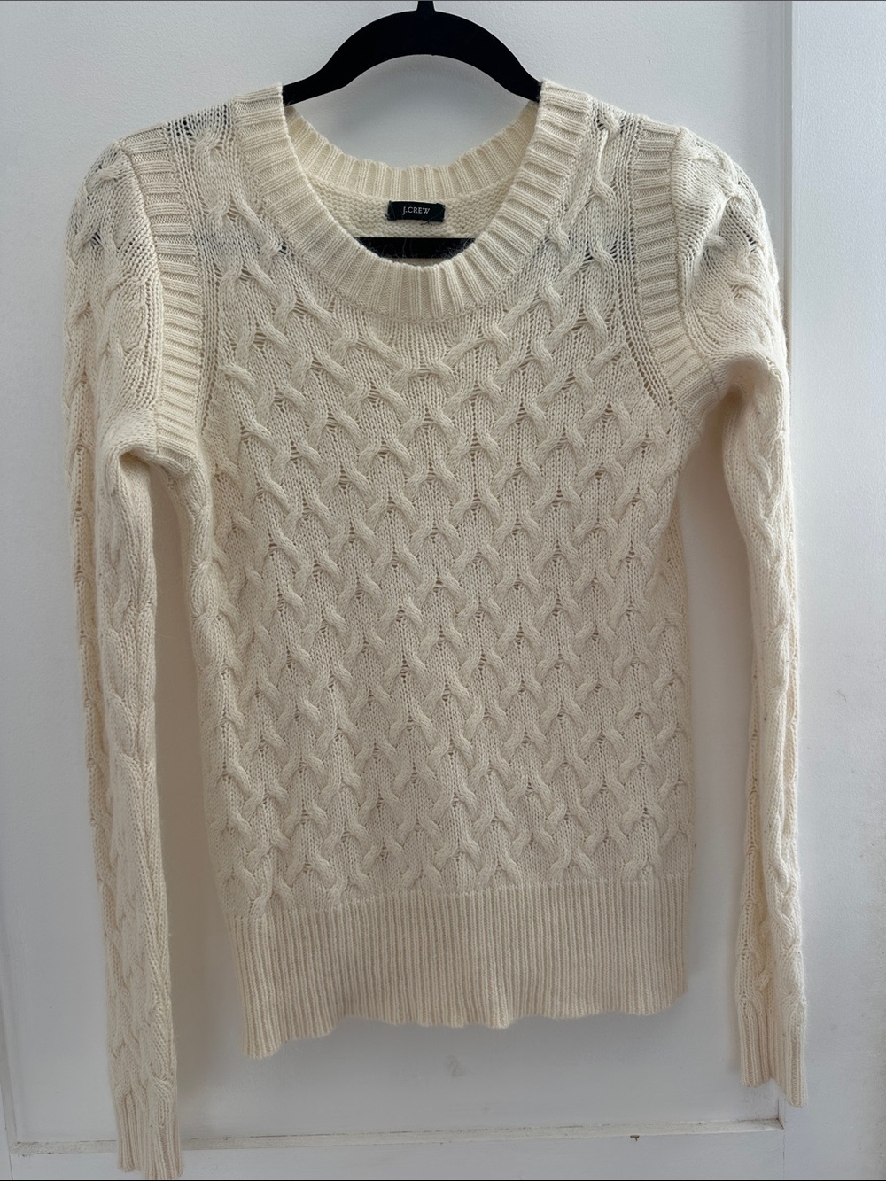 J. Crew Cream Cable Knit Crewneck Sweater